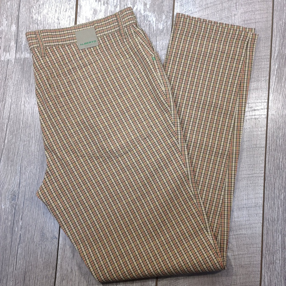 Alberto Golf Pants Mens 50 Tan Minicheck Plaid Cotton Trousers Alex Cejka